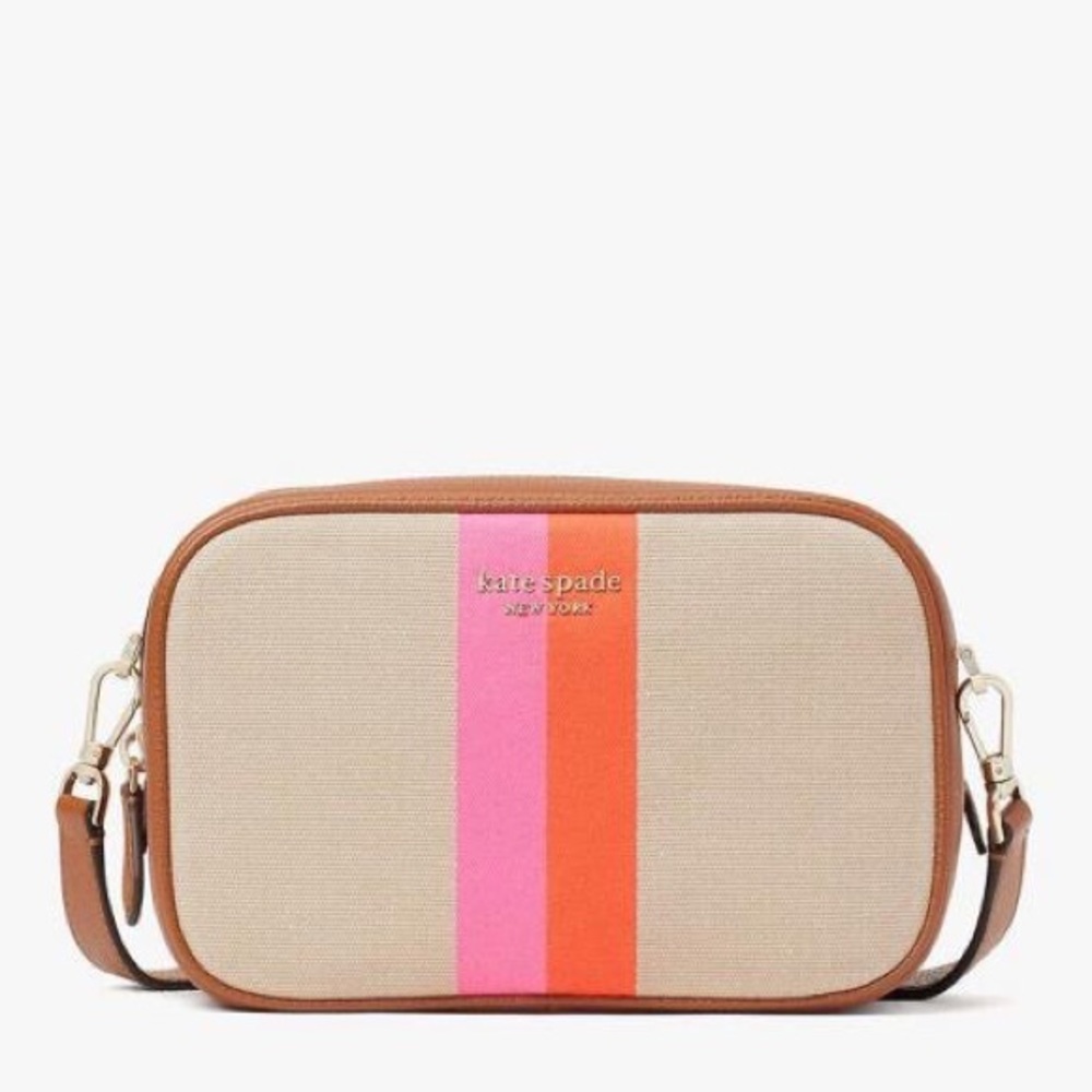 Kate Spade Astrid Striped Canvas Medium Crossbody Pink Multi with dust bag